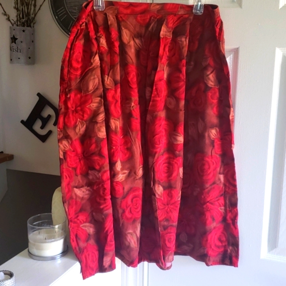 Sag Harbor Skirt Floral Plus Size Salsa Red Size 1 X